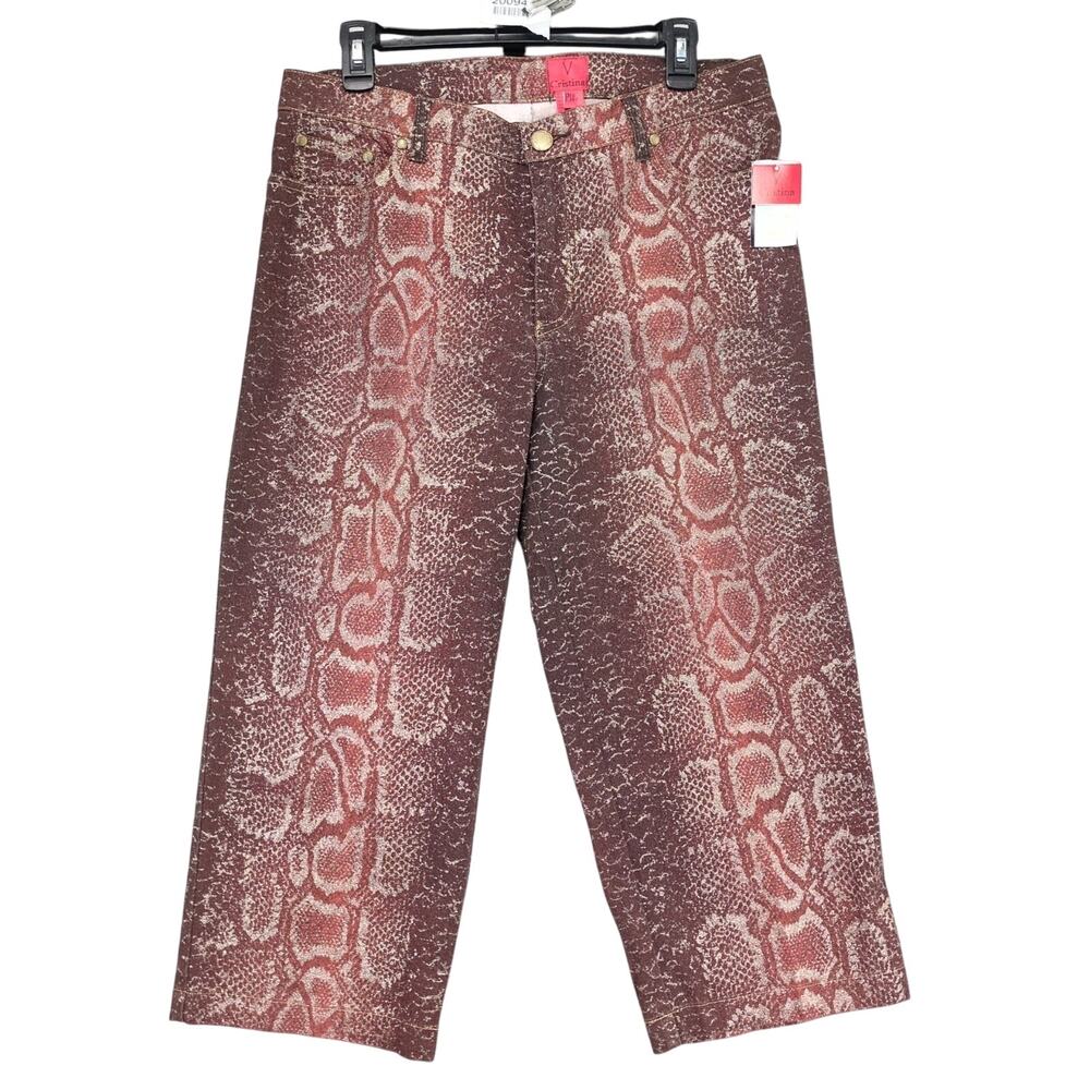 NWT V Cristina Women's 14P Metallic Glitter Snakeskin Cropped Wide Leg Jeans